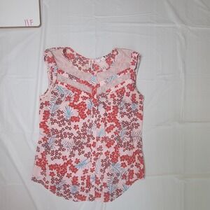 Womens Candie's Y2K Red/Pink floral lace/sheer‎ blouse.  Size Extra Small
